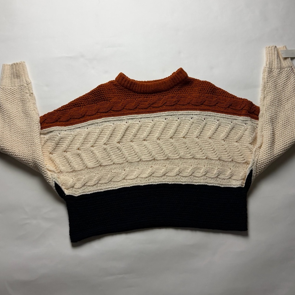 Planet Gold Multicolor Colorblock Cable Knit Sweater